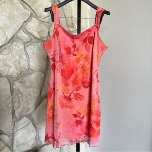 Vintage Orange Sherbet Hawaiian Floral Sleeveless Mini Dress